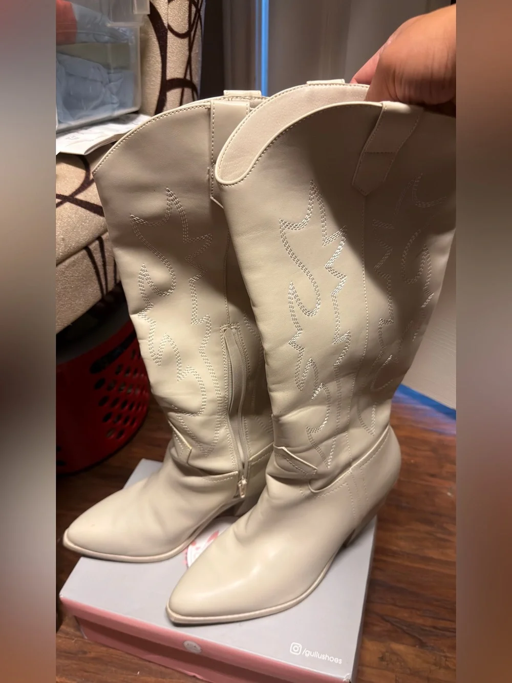 Women’s Cream Western Knee-High Boots